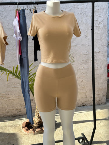 Mila Biker Short Set - Beige