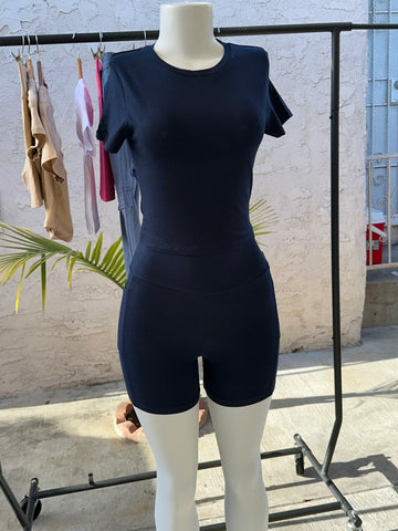 Mila Pocket Biker Short Set - Navy