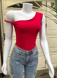 One Shoulder Top Double Layer- Red